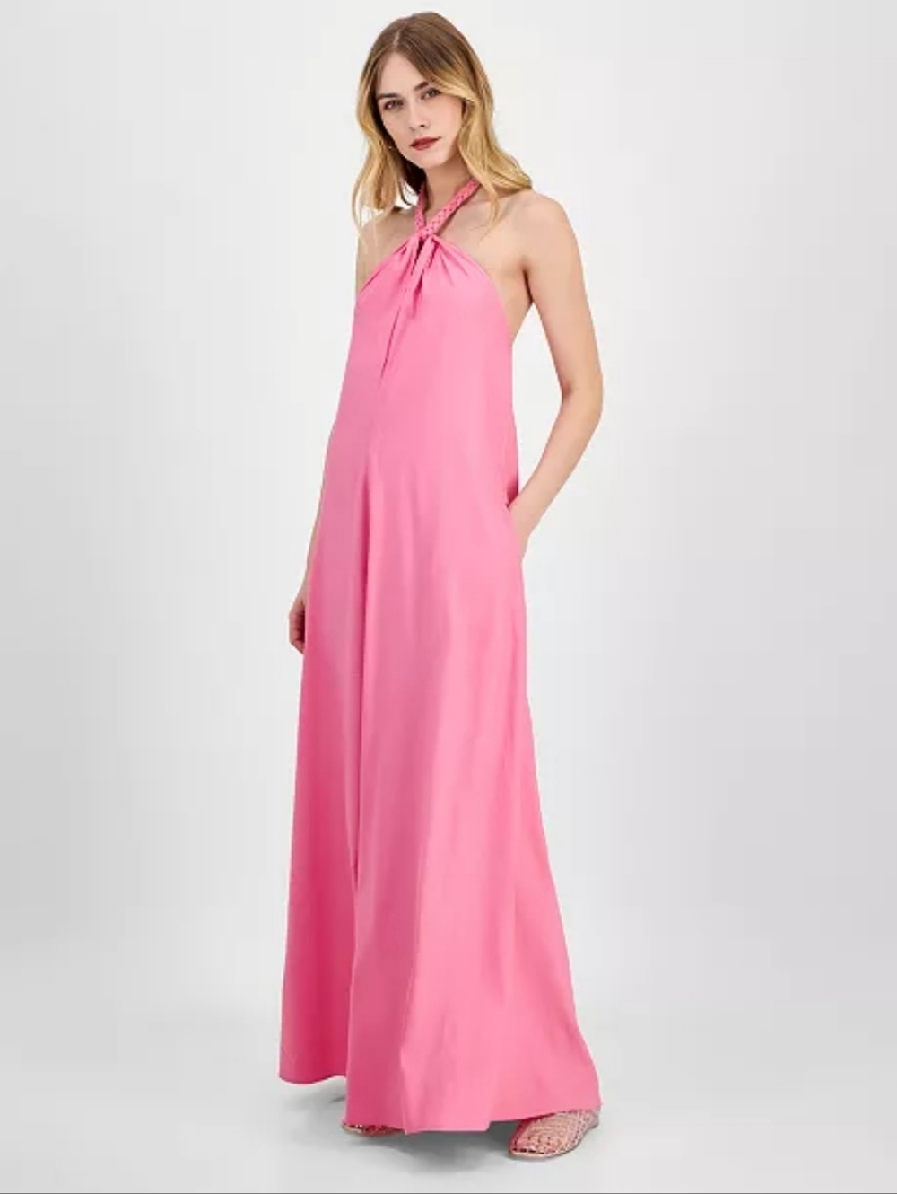 New!I.N.C. International Concepts Y2K Women's Braided-Neck Maxi Dress Large